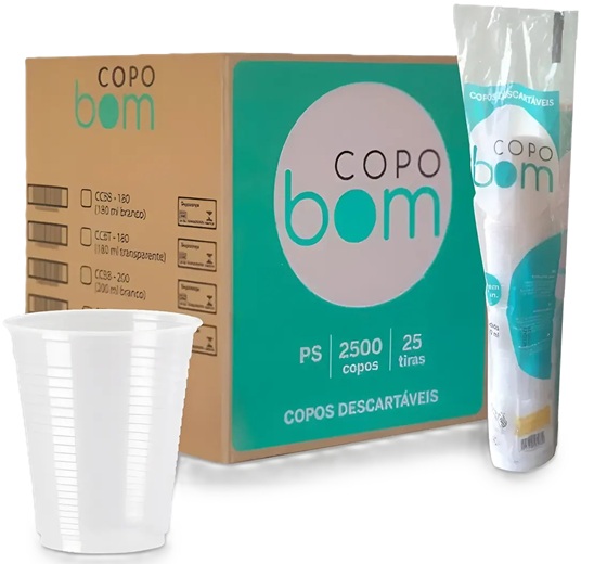 COPO DESCARTÁVEL PS COPOBOM BRANCO 100X200ML