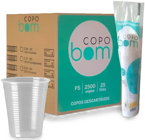 COPO DESCARTÁVEL PS COPOBOM TRANSPARENTE 100X200ML