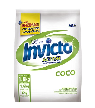 LAVA ROUPAS EM PO INVICTO SACHE 1,6KG COCO