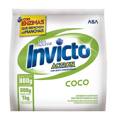 LAVA ROUPAS EM PO INVICTO SACHE  800G COCO