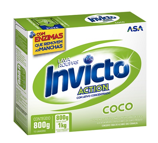 LAVA ROUPAS EM PO INVICTO CX  800G COCO