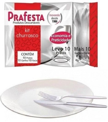 KIT DESCARTAVEL PRAFESTA PARA CHURRASCO BRANCO C/10