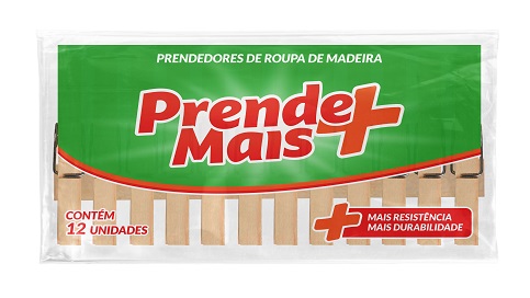 PRENDEDOR DE ROUPA PRENDE MAIS MADEIRA C/12 UN