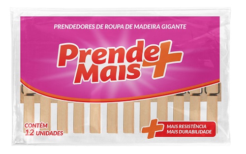 PRENDEDOR DE  ROUPA PRENDE MAIS MADEIRA GIGANTE C/12 UN