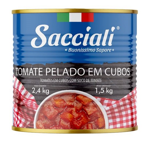 TOMATE PELADO EM CUBOS SACCIALI LATA 2,4KG