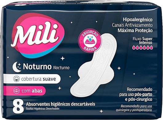 ABSORVENTE MILI NOTURNO SUAVE COM ABAS 8UN