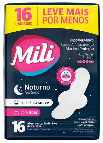 ABSORVENTE MILI NOTURNO SUAVE COM ABAS L16P14UN 