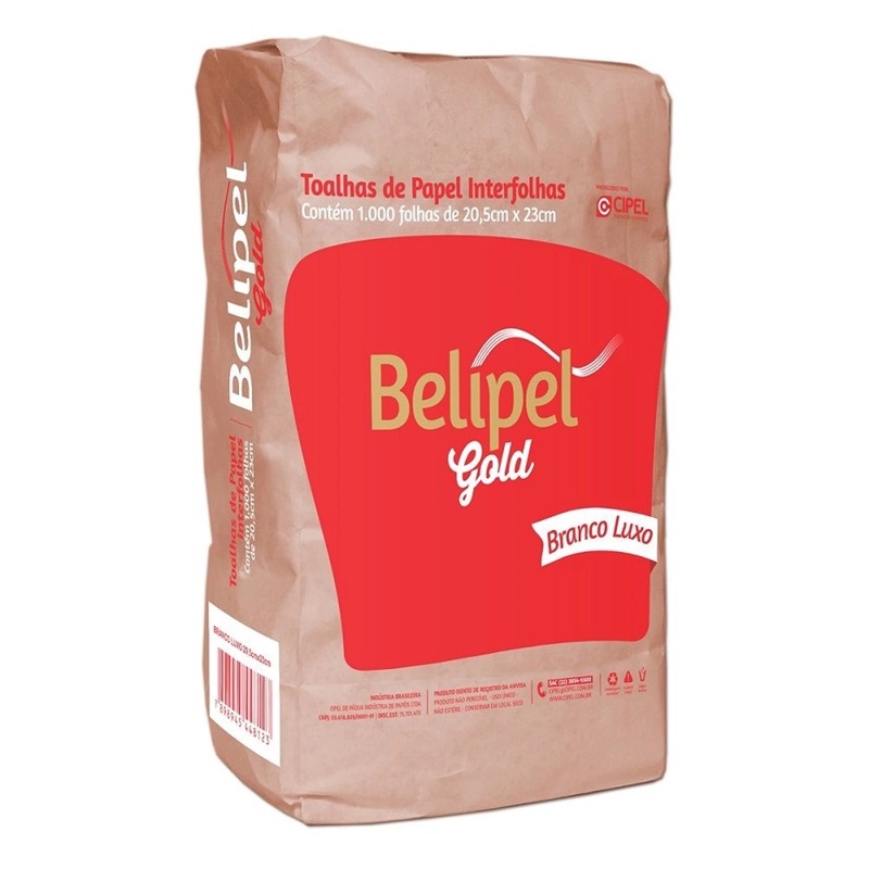 TOALHA PAPEL INTERFOLHAS 1000UN BELIPEL GOLD BRANCO LUXO