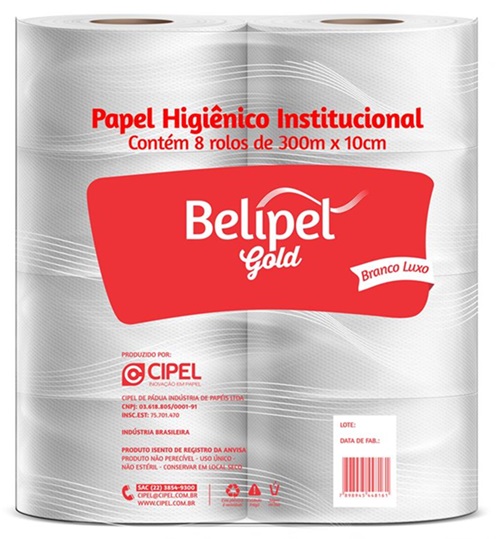 PAPEL HIGIENICO ROLAO 300M BELIPEL GOLD BRANCO LUXO