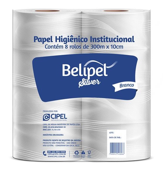 PAPEL HIGIENICO ROLAO 300M BELIPEL SILVER BRANCO