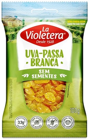 UVA PASSA BRANCA SEM SEMENTES LA VIOLETERA 100G