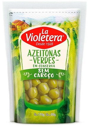 AZEITONA VERDE DOY PACK LA VIOLETERA SEM CAROÇO 80G