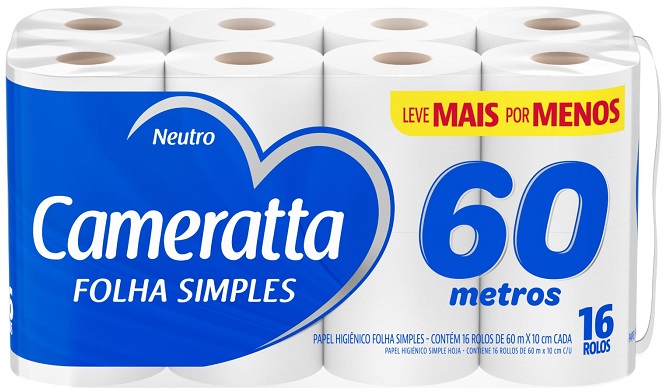 PAPEL HIGIENICO FOLHA SIMPLES 60M CAMERATTA 16UN NEUTRO