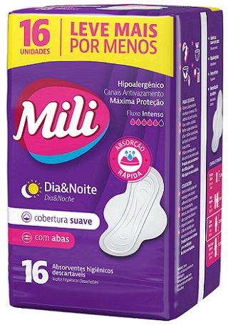 ABSORVENTE MILI DIA E NOITE SUAVE COM ABAS L16P14