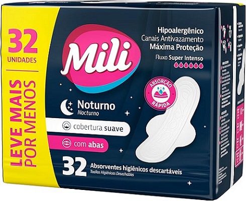 ABSORVENTE MILI NOTURNO SUAVE COM ABAS 32UN