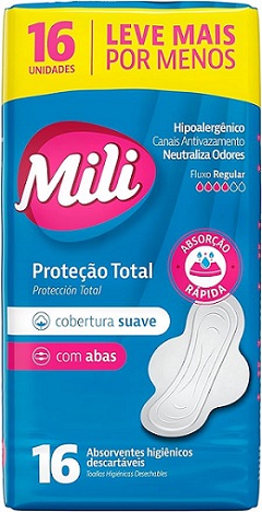 ABSORVENTE MILI PROTEÇÃO TOTAL SUAVE COM ABAS L16 P14