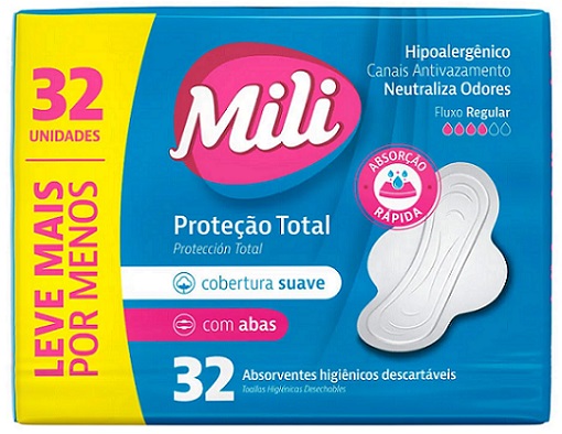 ABSORVENTE MILI PROTEÇÃO TOTAL SUAVE COM ABAS 