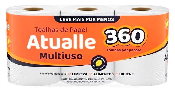 PAPEL TOALHA ROLO 360FLS ATUALLE C/3X120FL