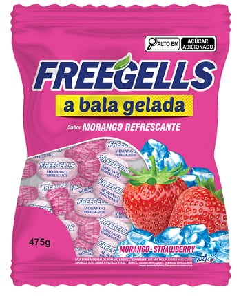 BALA GELADA FREEGELLS 475G  MORANGO