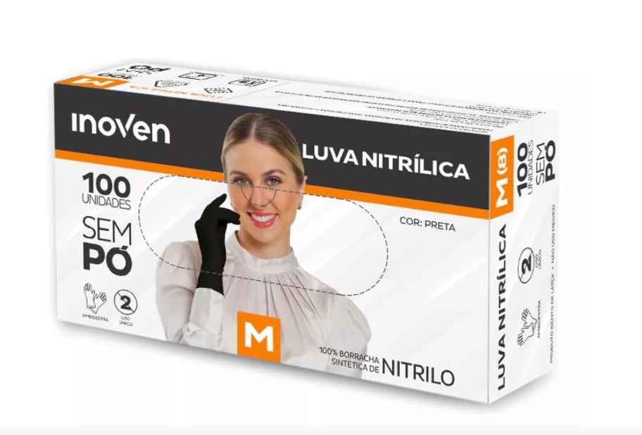 LUVAS NITRILICA INOVEN PRETA M C/100 UN