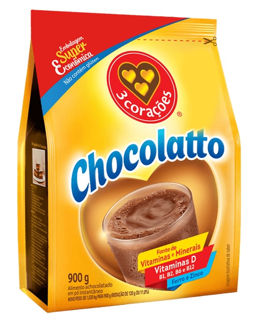 ACHOC PO CHOCOLATTO 3 CORAÇOES 900G