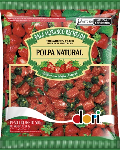 BALA MORANGO RECHEADA DORI 500G