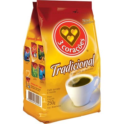 CAFÉ EM PÓ PACOTE 250G 3 CORAÇÕES TRADICIONAL