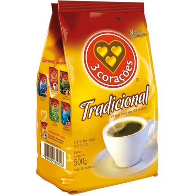 CAFÉ EM PÓ PACOTE 500G 3 CORACOES TRADICIONAL