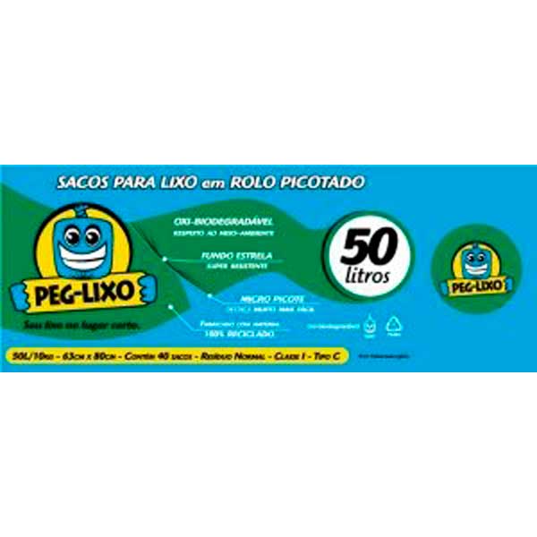 SACO PARA LIXO ROLO PEG LIXO AZUL  50L 40UN 