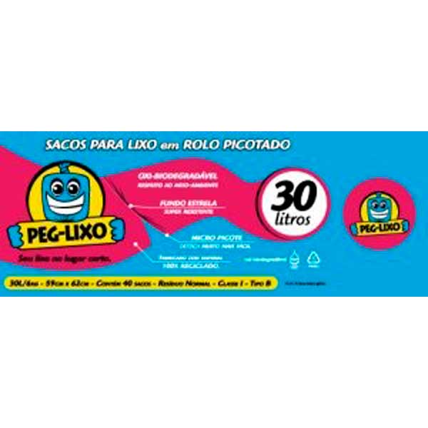 SACO PARA LIXO ROLO PEG LIXO AZUL  30L 40UN 