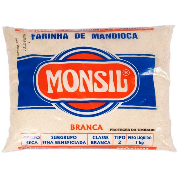 FARINHA DE MANDIOCA BRANCA TP 2 MONSIL 1KG FINA