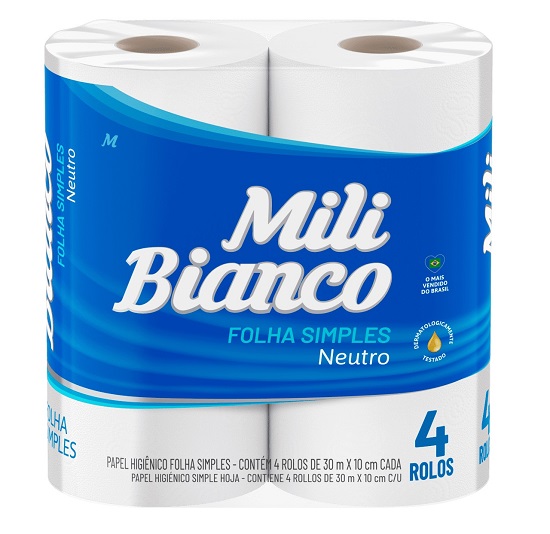 PAPEL HIGIENICO FOLHA SIMPLES 30M BIANCO C/04UN NEUTRO