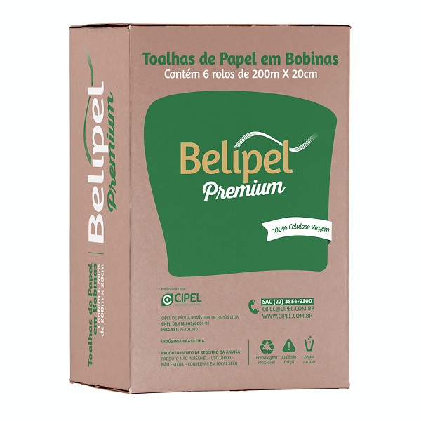 TOALHA PAPEL BOBINA BELIPEL PREMIUM 200M