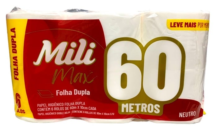 PAPEL HIGIENICO FOLHA DUPLA 60M MILI C/06UN NEUTRO