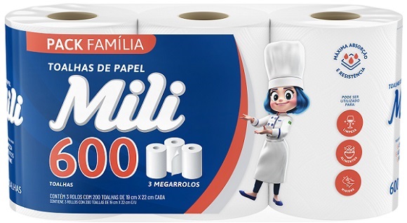 PAPEL TOALHA ROLO 600FLS MILI C/3X200FLS 