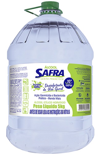 ALCOOL EM GEL 70 G 5KG SAFRA BACTERICIDA 